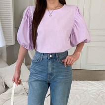 플랜데이 타입 에이 린넨 라운드 퍼프 반팔 블라우스