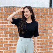 제이스티일 여성용 빅사이즈 스레티 베이직 5부 티셔츠