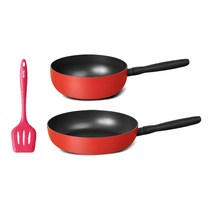 마이어 바우하우스 인덕션 시리즈 멀티 후라이팬 세트 3개, 로마 레드, 프라이팬 28cm + 멀티팬 24cm + 실리콘 뒤집개