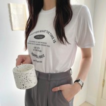 플랜데이 여성용 데일리 스킵 레터링 반팔 티셔츠