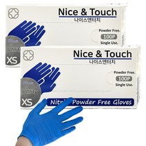 나이스앤터치 니트릴 장갑 웜 블루 100p, 100개입, 2개, 미니(XS)