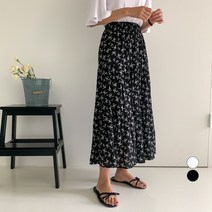 무드인더 여성용 잔꽃나염 캉캉 플레어 밴딩 롱 스커트