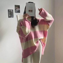 플랜데이 여성용 루즈핏 스피카립 울 긴팔 니트