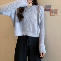 아이엠몽 여성용 세미 앙고라 크롭 치르시 니트 티셔츠