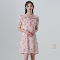 어썸어라운드 여성용 플라워 물나염 리본 쉬폰 원피스