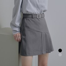 어썸어라운드 여성용 사선 플리츠 벨트 미니 스커트 세트