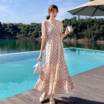레몬소울 포아니 도트 브이넥 롱 원피스