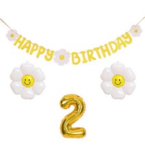 JOYPARTY 데이지 생일가랜드 + 데이지풍선 소형 2p + 숫자은박풍선 2 소 세트, 1세트, 골드(은박풍선)