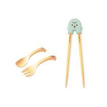 마더스콘 셀프 스푼 + 포크 + 라이스투씨유 젓가락, 노랑(스푼, 포크), 민트(젓가락), 1세트