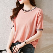 패션풀 글리터 배색 반팔 니트 26362