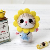 아트조이 DIY 양모펠트 키트, 1세트, 노란꽃 고양이
