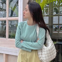 핫핑 여성용 원더링 무지 라운드 긴팔 티셔츠