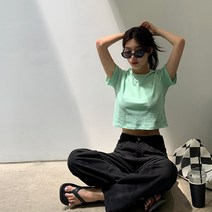 엔비룩 여성용 데일리 크롭 유넥 티셔츠