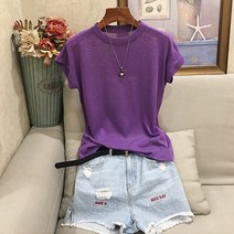 레몬소울 여성용 추앙 슬라브 니트 반팔티