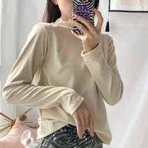 여성용 구디프 슬림 긴팔 반폴라 데일리 코디 티셔츠
