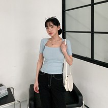 시크블랙 여성용 베느라 페이크 볼레로 반팔 티셔츠 T9299K23