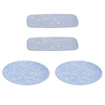 DM 감성 레트로 분식그릇 2종 x 2p 세트, 블루, 접시 대 2p + 직사각접시 2p