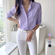 세컨그라운드 여성용 스텐다드 스트라이프 7부 셔츠