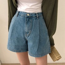 여성용 볼륨 핀턱 청 반바지