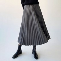 플랜데이 데일리 울 모직 밴딩 플리츠 롱 스커트