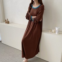 에베쏘 티알 배색 랍바 빅사이즈 롱 임산부원피스 4142