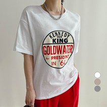 세컨그라운드 여성용 골드 레터링 반팔 티셔츠