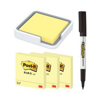 쓰리엠 엣지홀더 + 리필 + 포스트잇 노트 654 3p + 네임펜 블랙 F, 화이트(엣지홀더), 노랑(포스트잇), 1세트