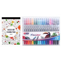 아트 컬러링북 플라워 엽서패드 랜덤발송 + 수채 트윈 파인라이너 18색 세트, 투코비, 스카이글로리, 동아피엠에스