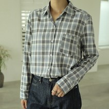 빼빼 여성용 배색체크 카라넥 긴팔 셔츠 남방