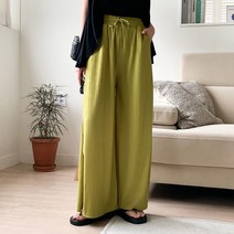 시크블랙 여성용 그하렌 밴딩 플리츠 와이드 팬츠 PT10216K26