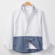 레이먼 남성용 르모 카라 레터링 배색 셔츠