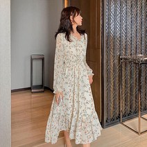 쉐어몰 봉오리 레드꽃무늬 V넥 원피스