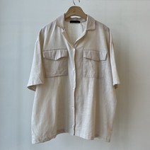 여성용 데일리 네이쳐 린넨 카라 반팔 셔츠