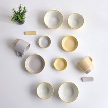 밀양본차이나 새로이 2인 디너 그릇세트, 그레이옐로우, 14p