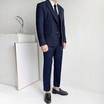 머시따 남성용 글로벌 스트라이프 자켓 + 조끼 + 팬츠 정장 세트