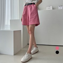 세컨그라운드 여성용 코튼 밴딩 벨트 반바지 세트