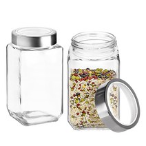차이나다 투명뚜껑 사각 밀폐 유리병, 2개, 1500ml