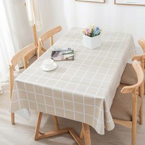 사각 PVC 방수 캠핑 체크 식탁 테이블보, 베이지, 2인(90 x 140cm)