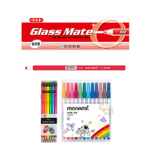 지구화학 유리용 색연필 빨강 1타 + 투코비 코마 삼각지우개연필 TC-208 B + 모나미 슈퍼사인펜 12색, 혼합색상, 1세트