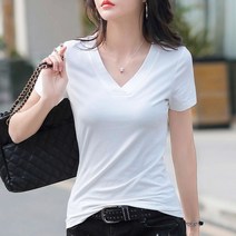 모네타 여성용 캐주얼 브이넥 베이직 반팔 티셔츠
