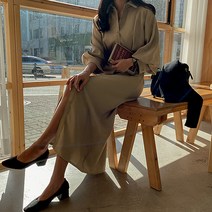 카라넥 스트랩 셔츠 롱 원피스