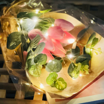 러블리팜 감성 튤립 꽃다발 + LED 조명, 핑크