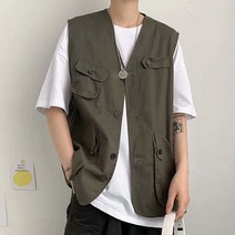 남성용 포켓 포인트 코튼 베스트
