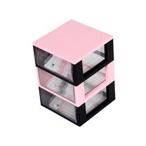 하라데코 3단 슬림 미니 정리함 특대, 블랙 + 핑크, 1개