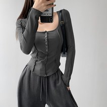 여성용 닷이프 와이드 U넥 슬림핏 티셔츠