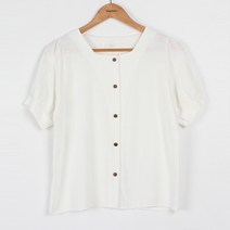빼빼 여성용 스퀘어넥 린넨 퍼프 반팔 블라우스