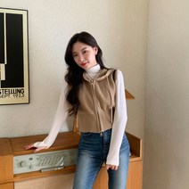 여성용 스테인 크롭 니트 후드 집업 조끼 cpvt901k29