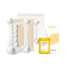 페이스팩토리 세라믹 하트괄사 마사저 + 호호바오일 30ml 세트, 화이트, 1세트
