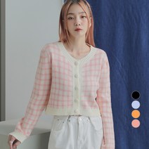 어썸어라운드 여성용 파스텔 체크 니트 가디건