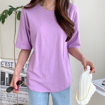 여성용 루즈핏 무지 언발 반팔 티셔츠 T9383K23